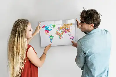 Magnetic glass dry erase board with a colorful country names design