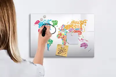 Magnetic glass dry erase board with a colorful country names design