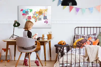 Magnetic glass dry erase board with a colorful country names design