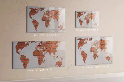 Magnetic glass dry erase board world map on brick design