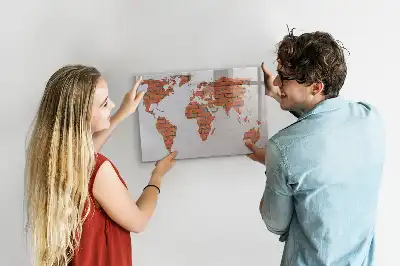 Magnetic glass dry erase board world map on brick design