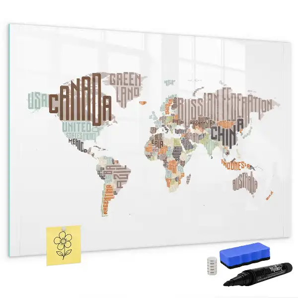 Magnetic marker board with a colorful letter map design