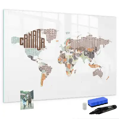 Magnetic marker board with a colorful letter map design