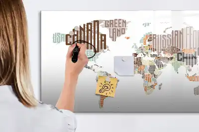 Magnetic marker board with a colorful letter map design