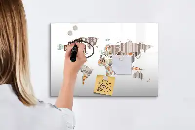 Magnetic marker board with a colorful letter map design