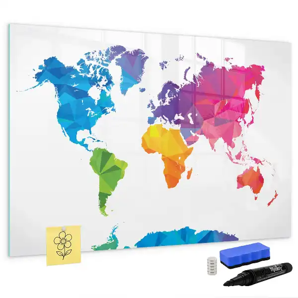 Magnetic glass dry erase board abstract world map design