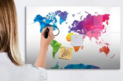 Magnetic glass dry erase board abstract world map design