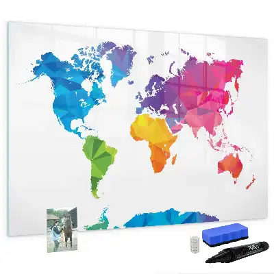 Magnetic glass dry erase board abstract world map design