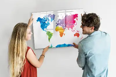 Magnetic glass dry erase board abstract world map design