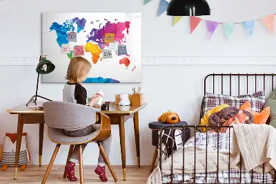 Magnetic glass dry erase board abstract world map design