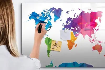 Magnetic glass dry erase board abstract world map design