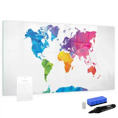 Magnetic glass dry erase board abstract world map design
