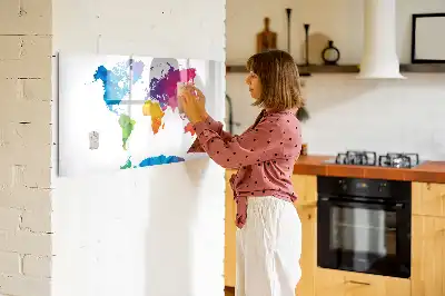 Magnetic glass dry erase board abstract world map design