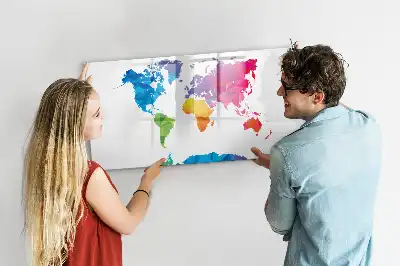 Magnetic glass dry erase board abstract world map design