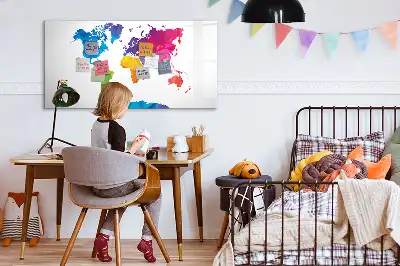 Magnetic glass dry erase board abstract world map design