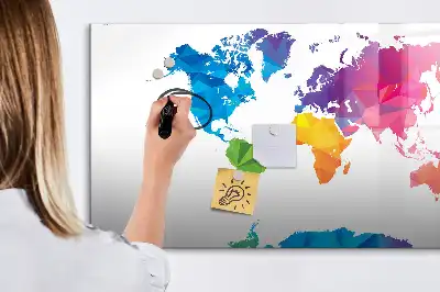 Magnetic glass dry erase board abstract world map design
