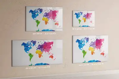 Magnetic glass dry erase board abstract world map design