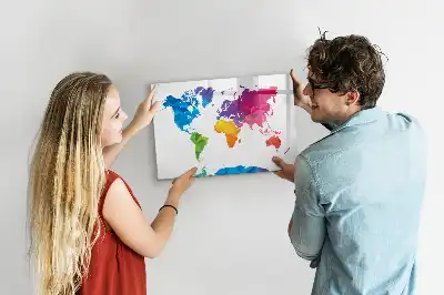 Magnetic glass dry erase board abstract world map design