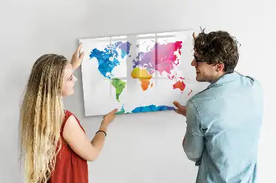 Magnetic glass dry erase board abstract world map design