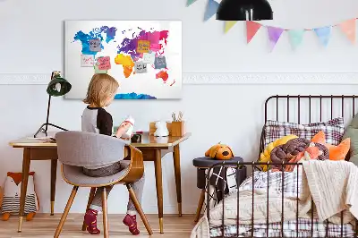 Magnetic glass dry erase board abstract world map design