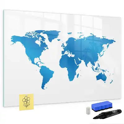 Magnetic glass dry erase board with world map design