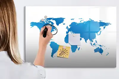 Magnetic glass dry erase board with world map design