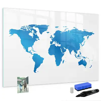 Magnetic glass dry erase board with world map design