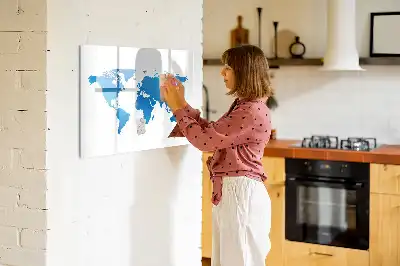 Magnetic glass dry erase board with world map design