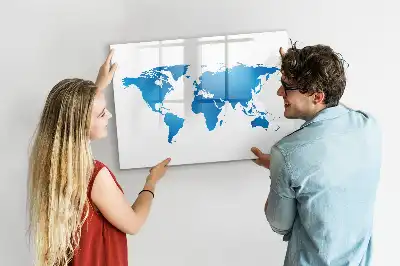 Magnetic glass dry erase board with world map design