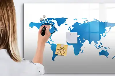 Magnetic glass dry erase board with world map design
