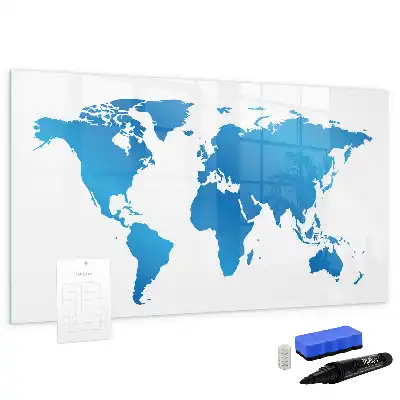Magnetic glass dry erase board with world map design