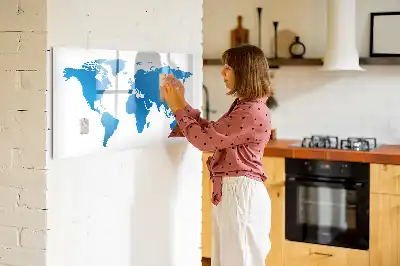 Magnetic glass dry erase board with world map design