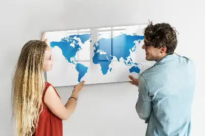 Magnetic glass dry erase board with world map design
