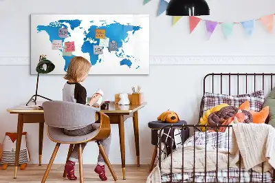 Magnetic glass dry erase board with world map design