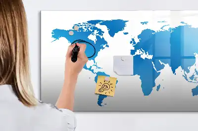 Magnetic glass dry erase board with world map design