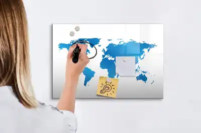 Magnetic glass dry erase board with world map design