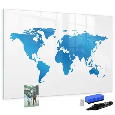 Magnetic glass dry erase board with world map design