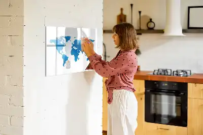 Magnetic glass dry erase board with world map design