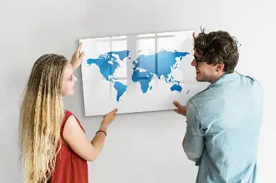 Magnetic glass dry erase board with world map design
