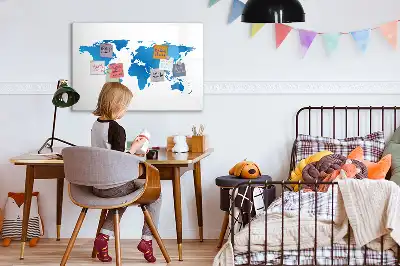 Magnetic glass dry erase board with world map design