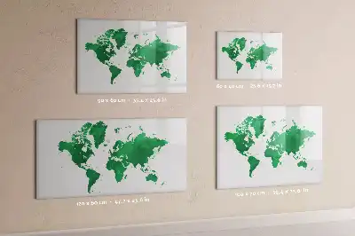 Magnetic glass dry erase board green world map design