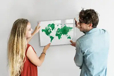 Magnetic glass dry erase board green world map design