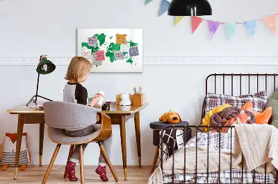Magnetic glass dry erase board green world map design