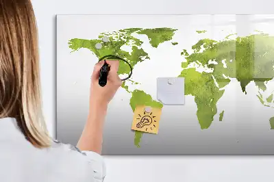 Watercolor world map magnetic marker board