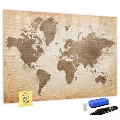 Magnetic glass dry erase board painted world map design