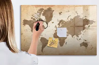 Magnetic glass dry erase board painted world map design