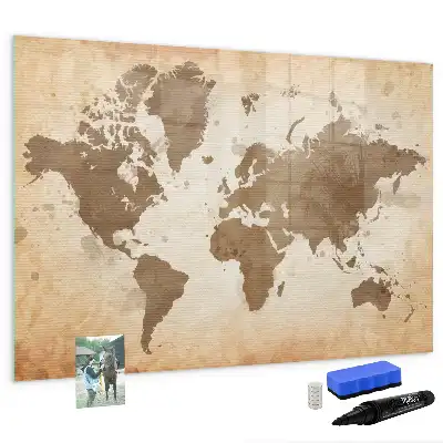 Magnetic glass dry erase board painted world map design