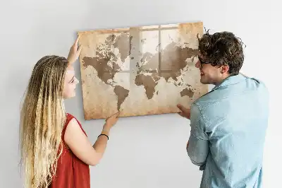 Magnetic glass dry erase board painted world map design