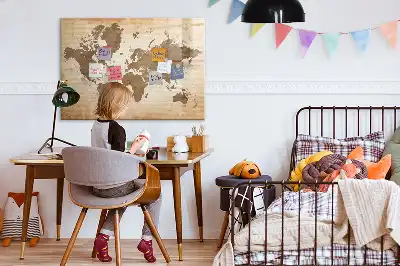 Magnetic glass dry erase board painted world map design