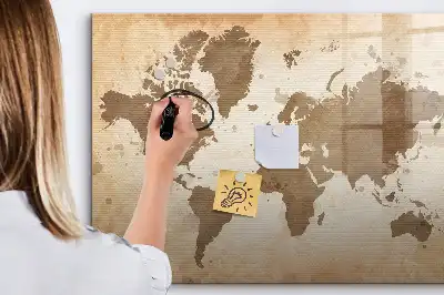 Magnetic glass dry erase board painted world map design